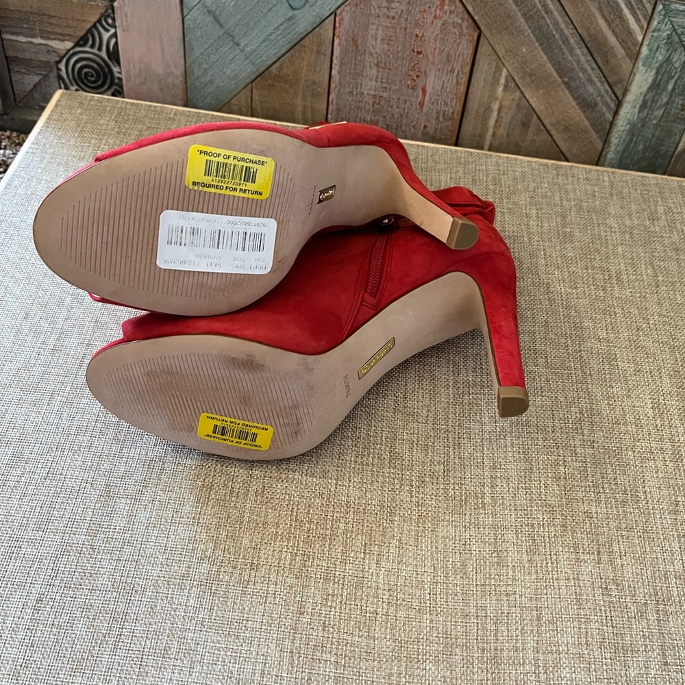 Elegant Red Peep-Toe Ankle Boots - Picture 5 of 7